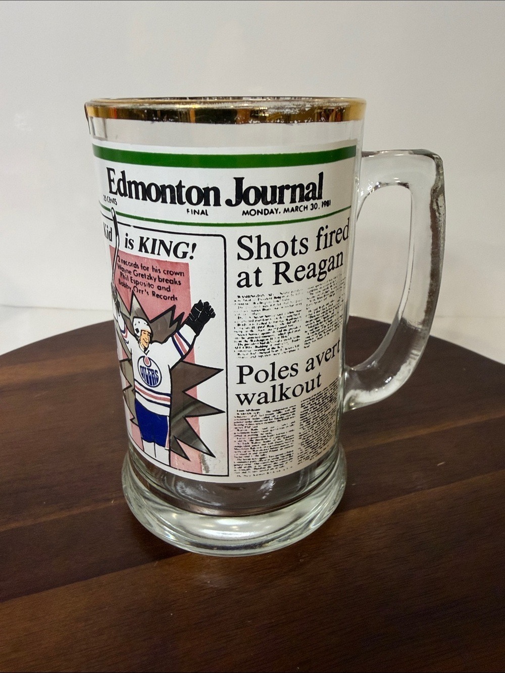 VTG 1981 Wayne Gretzky Edmonton Journal Glass Beer Mug Kid Is King Oilers Set 2 - Picture 9 of 16
